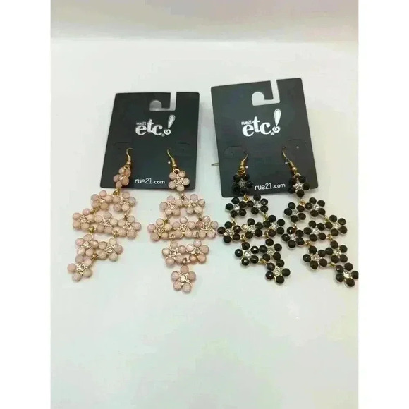 NWT Rue21 Etc Womens Floral Beaded Drop Hoop Earrings Set Of 3 Pairs - Picture 2 of 6